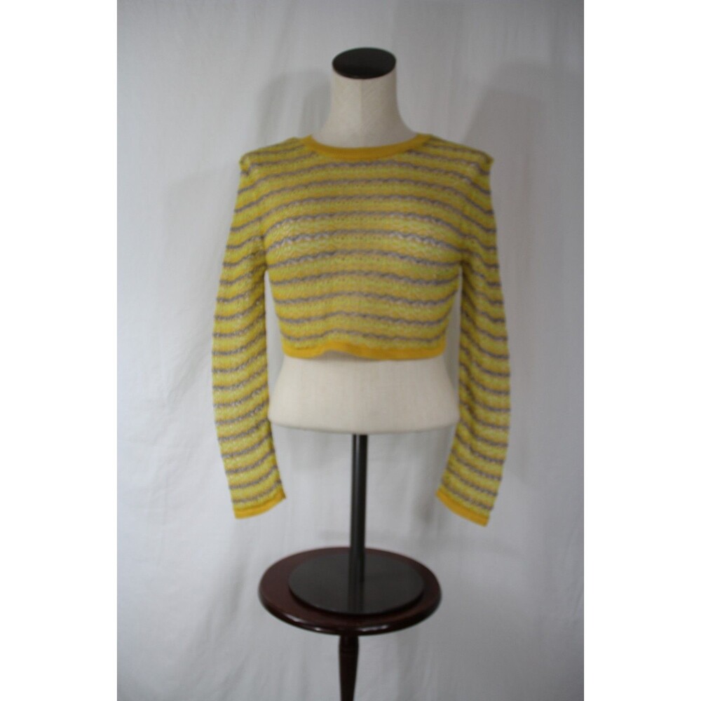 Zara Women's Crochet Sweater Top in Yellow Cropped Pullover Boho Hippie Size S